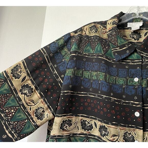 Vintage Jordan Shirt Women 20 Blue Green Tan Geometric Button Up 90s Long Sleeve - Picture 3 of 12